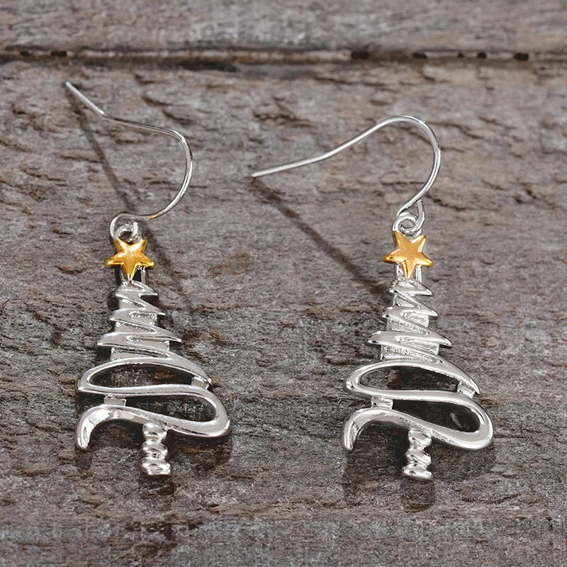 Huitan Christmas Tree Drop Earrings – Star Dangle for Women