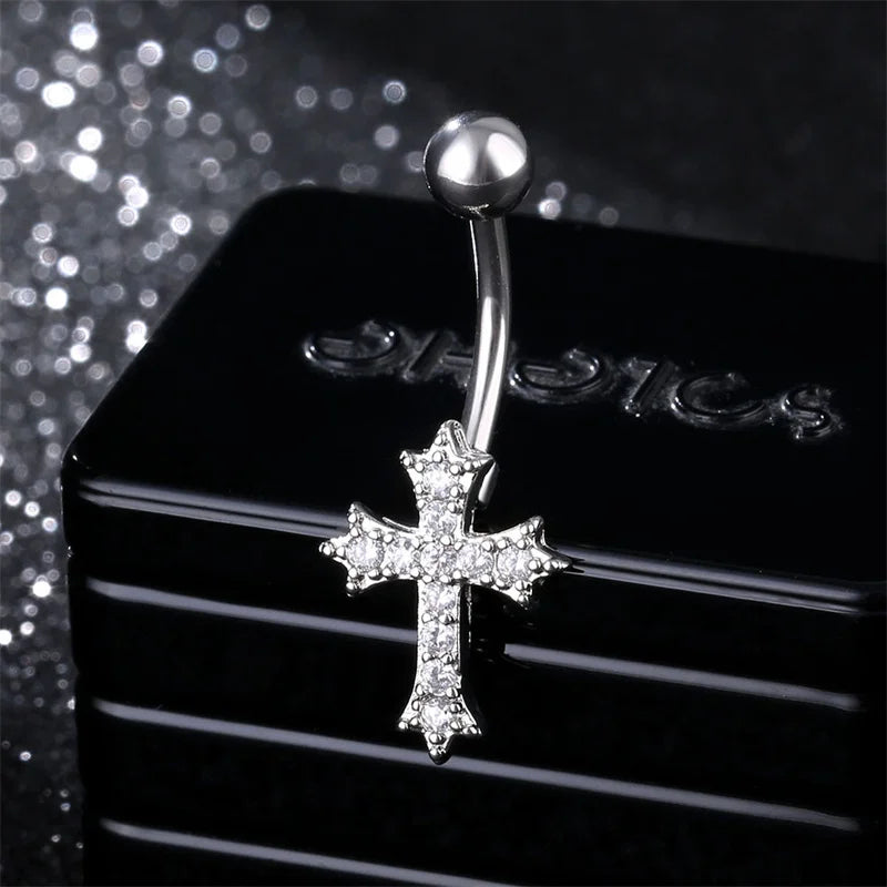 Cross Belly Button Ring – Stainless Steel Navel Piercing Jewelry
