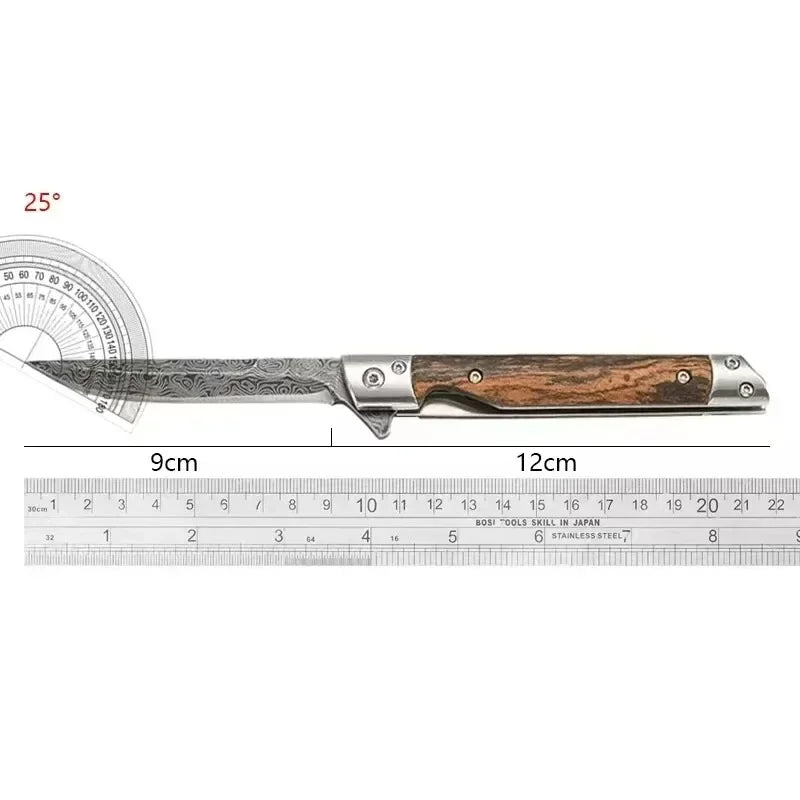 PLYS Folding Pocket Knife – Damascus Steel & Wood Handle EDC
