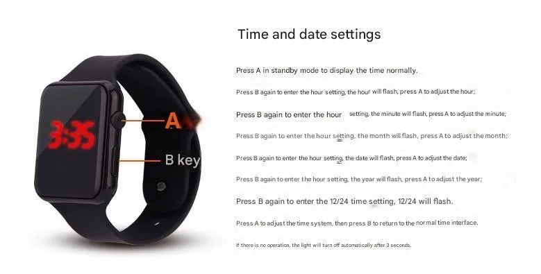 Square LED Digital Sport Watch – Unisex Silicone Band