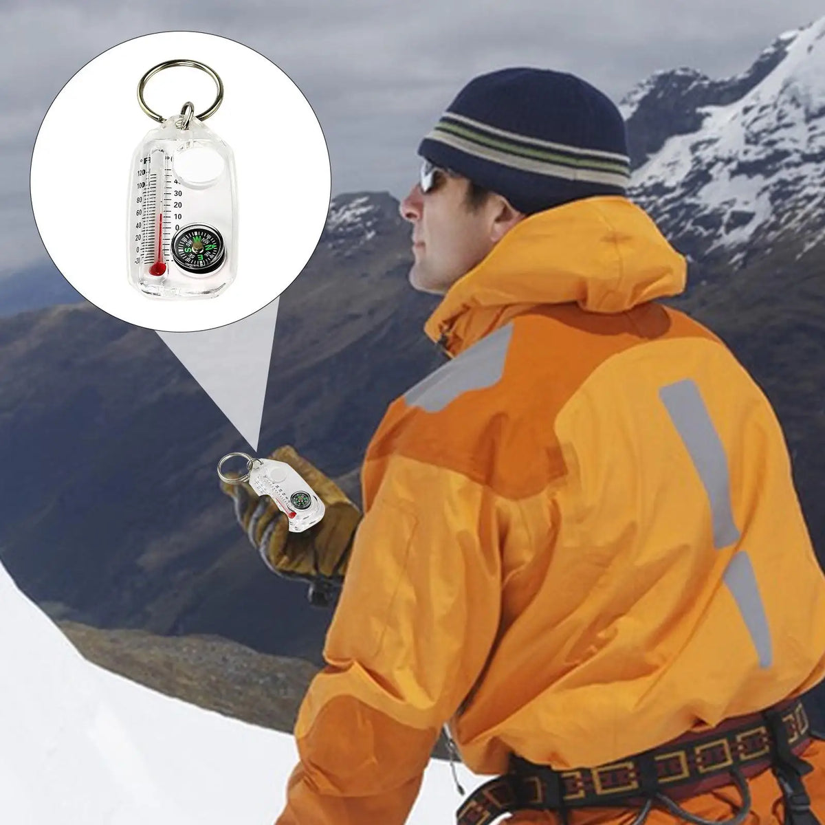 3-in-1 Mini Keychain Compass & Thermometer | Camping Tool