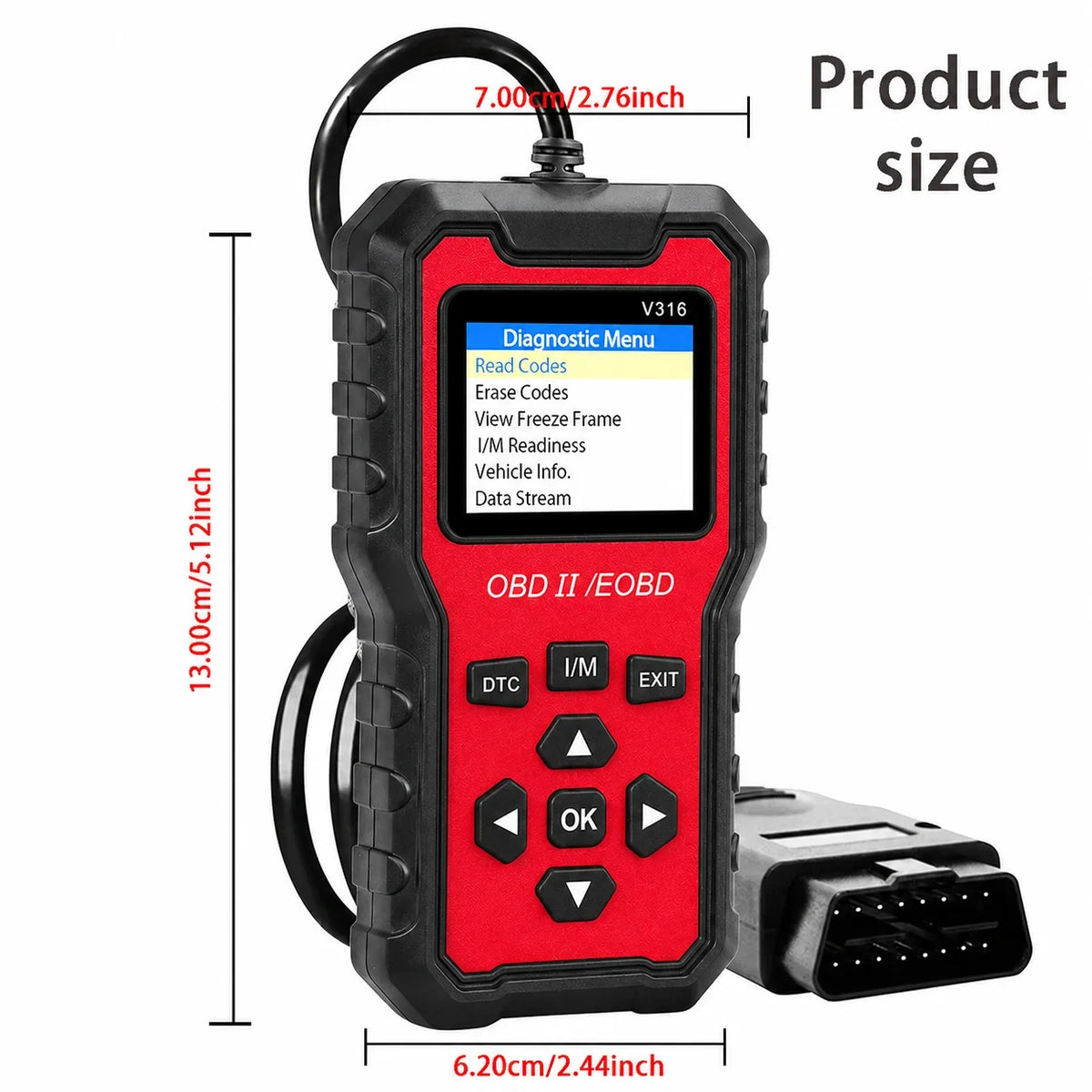 V316 OBD2 Scanner – Engine Code Reader & Battery Tester