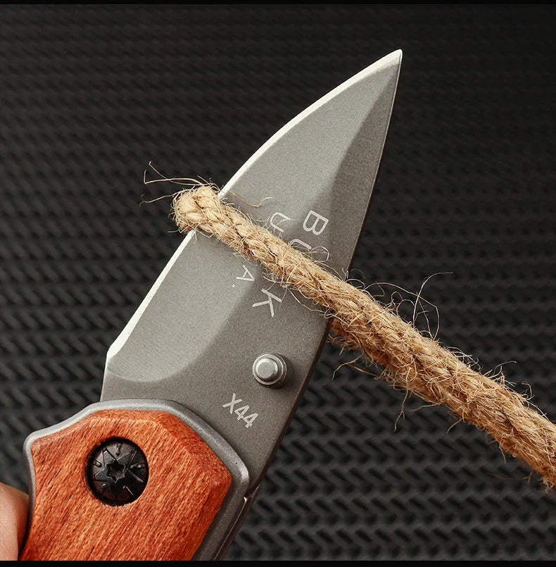 Stainless Steel Folding Pocket Knife – Wood Handle Mini EDC