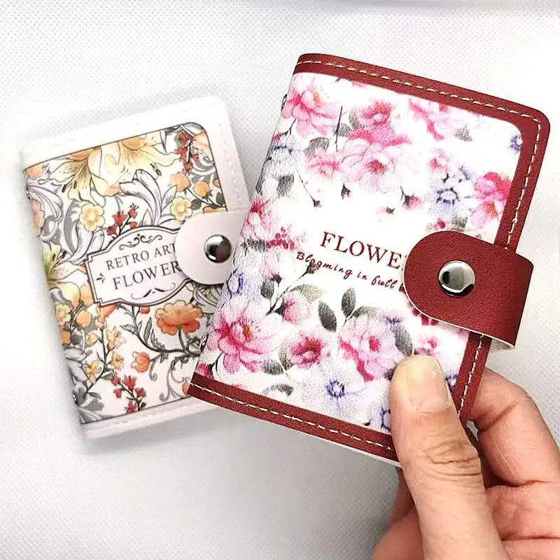 Retro Floral PU Leather Card Holder | Multi-Slot Snap Wallet