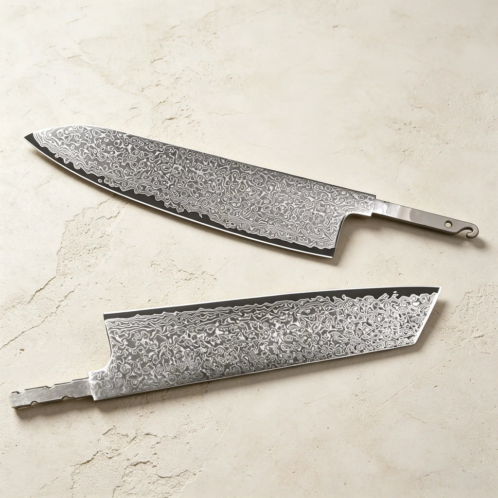 Damascus Steel Chef Knife Blade Set – No Handle, 1–5 Pcs