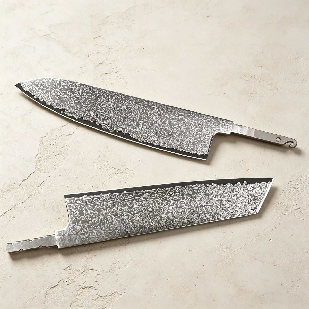 Damascus Steel Chef Knife Blade Set – No Handle, 1–5 Pcs