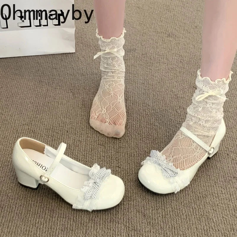 Black Y2K Butterfly-Knot Mary Jane Heels | Lolita Party Pumps