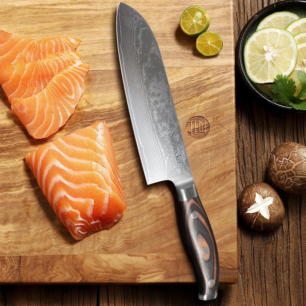 Sunnecko 7" Santoku Knife – VG10 Damascus Steel & Pakkawood