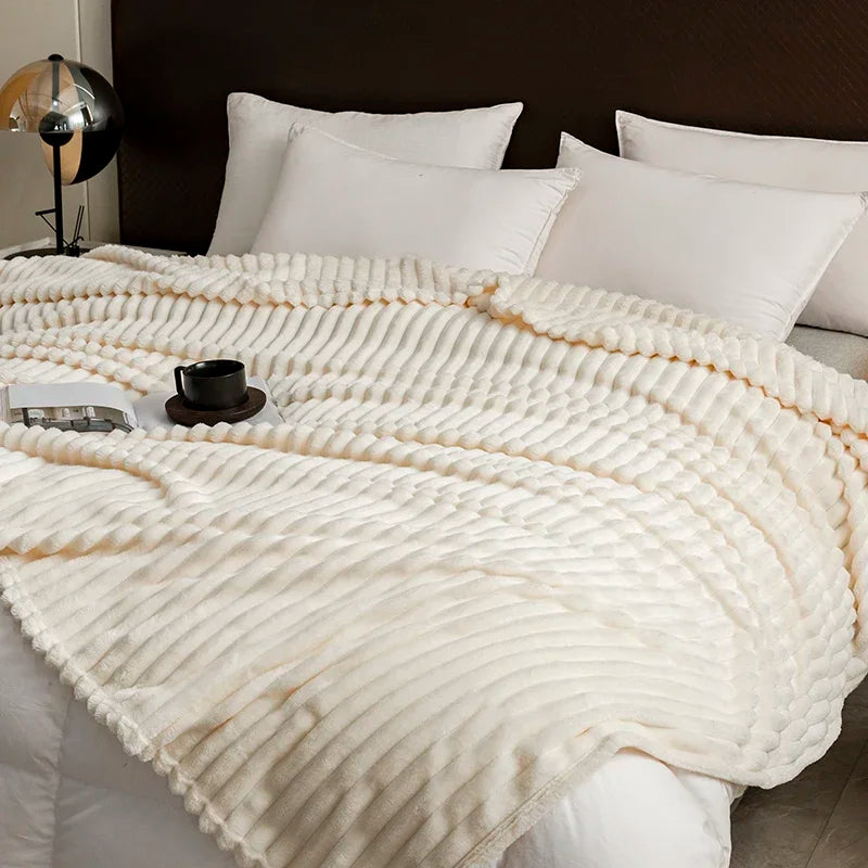 Striped Fleece Throw Blanket – Soft Shaggy Couch & Bed Blanket