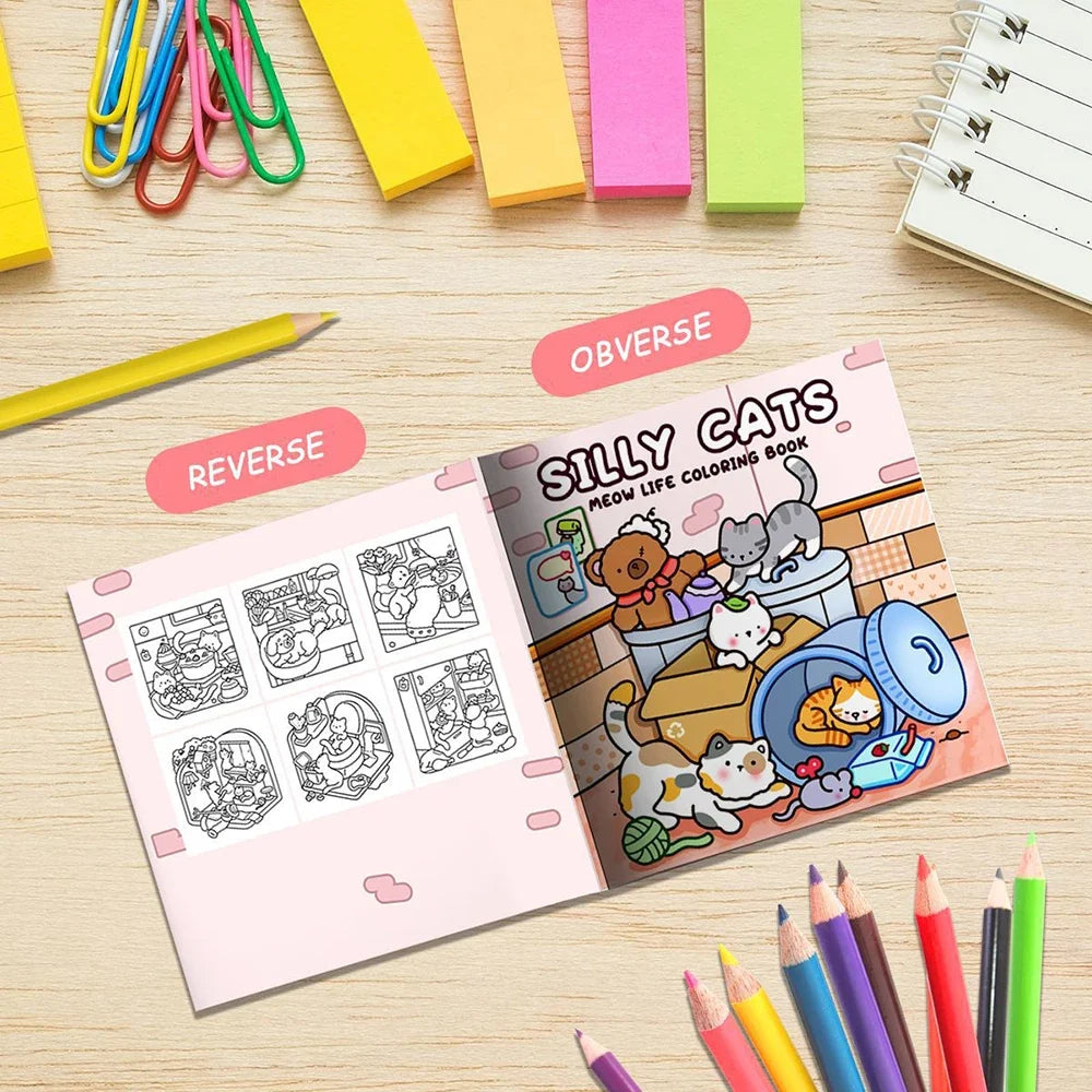 24 Page Selling Cute Cat Coloring Book Student Stress Relief Cartoon