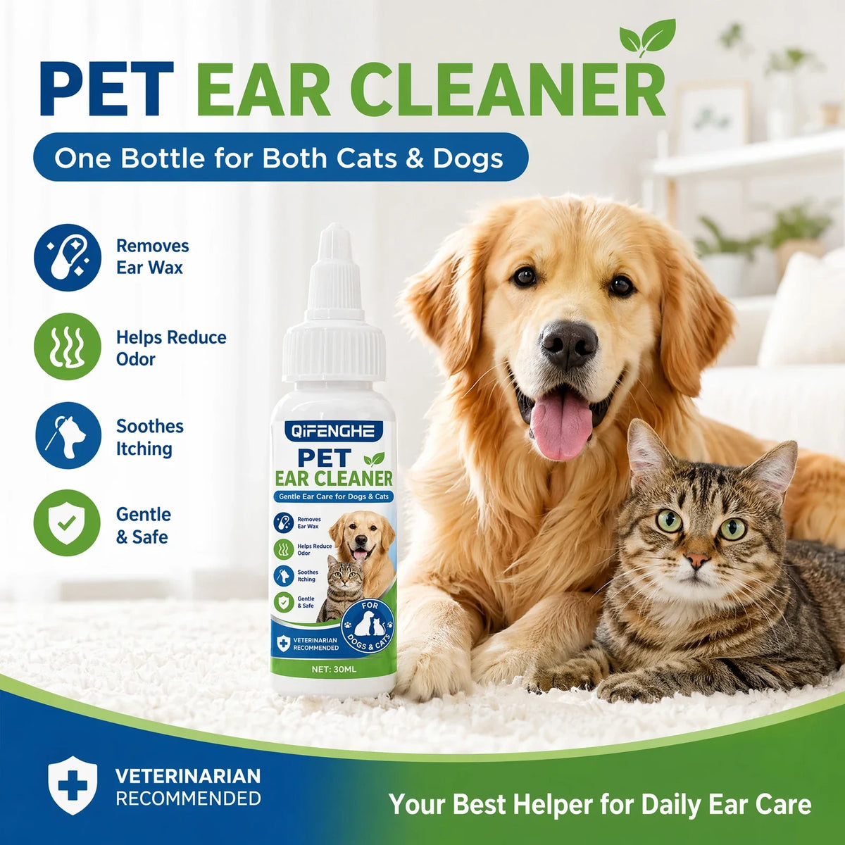 Pet Ear Cleaning Solution 30ml | Dogs & Cats Daily Ear Care
