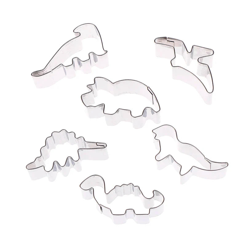 6-Piece Dinosaur Cookie Cutters – Stainless Steel Baking Set
