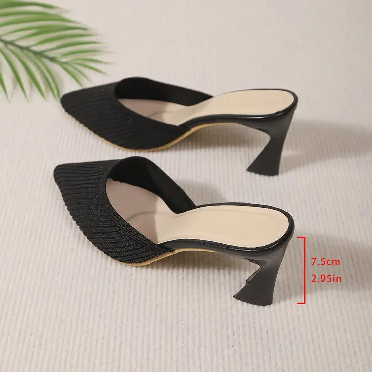 Women's Knit Pointed Toe High Heel Mules – Slip-On Weave