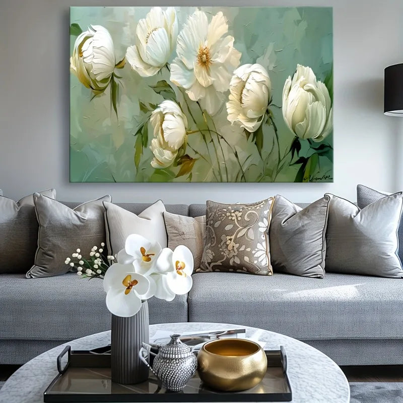 White Floral Canvas Art Print | French Country Wall Decor