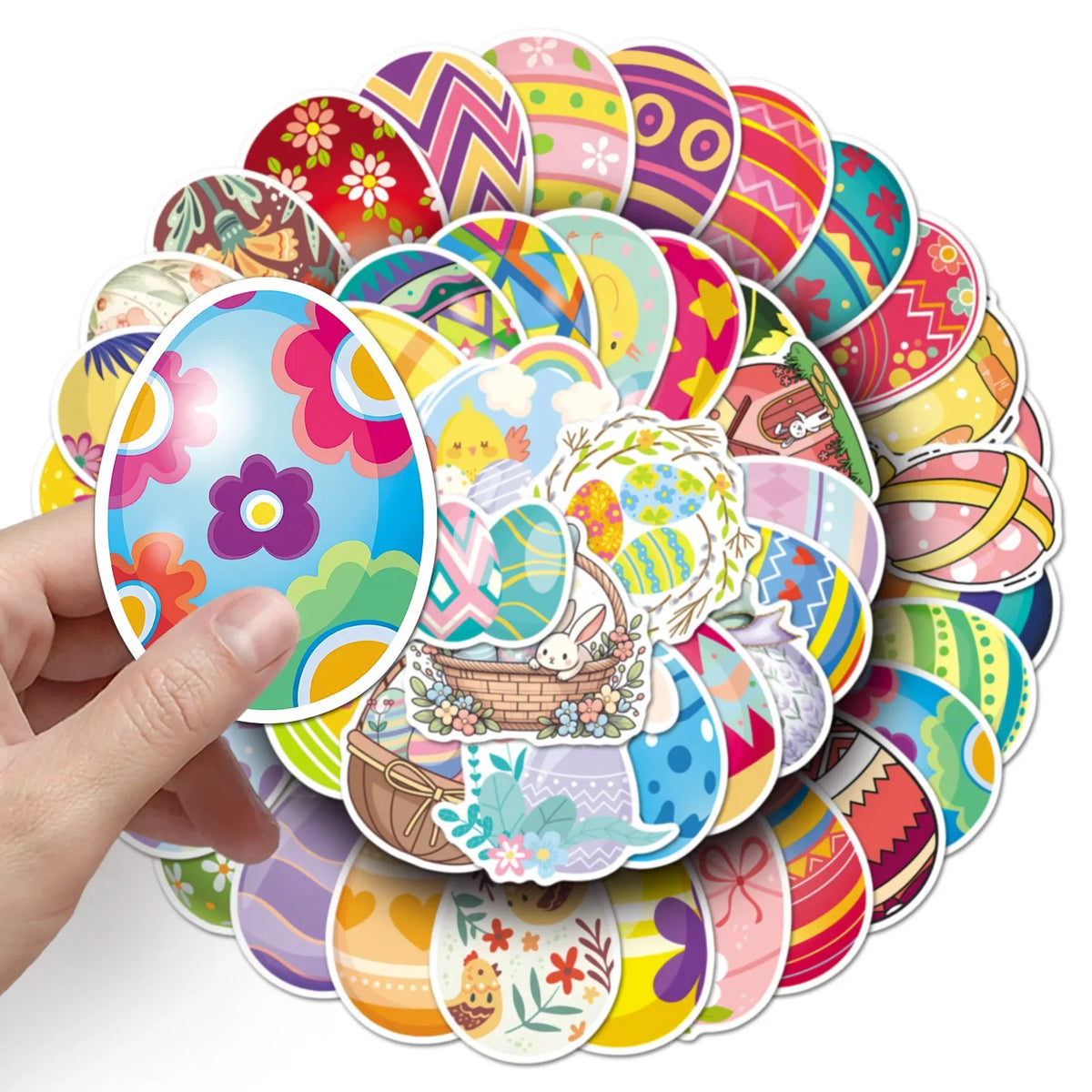50 Easter Egg Stickers Colorful Bunny Decals Party Decor Water