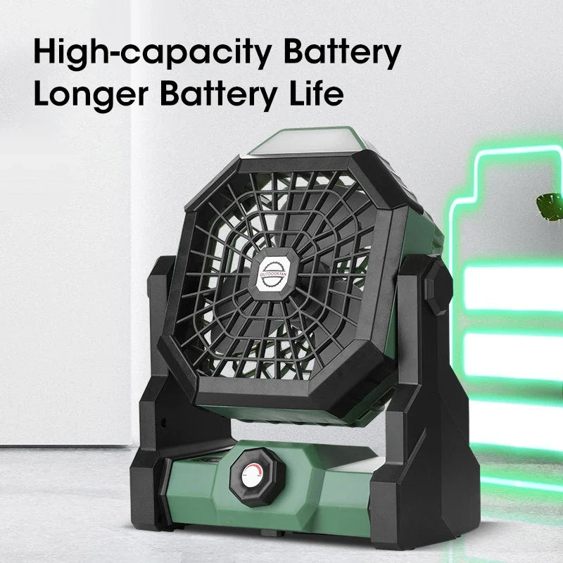 10000mAh Portable Rechargeable Fan with LED Light & Hook
