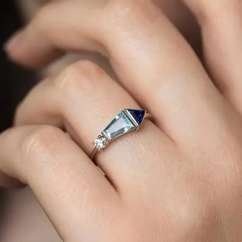 Huitan Blue CZ Geometric Ring – Women's Fashion Jewelry
