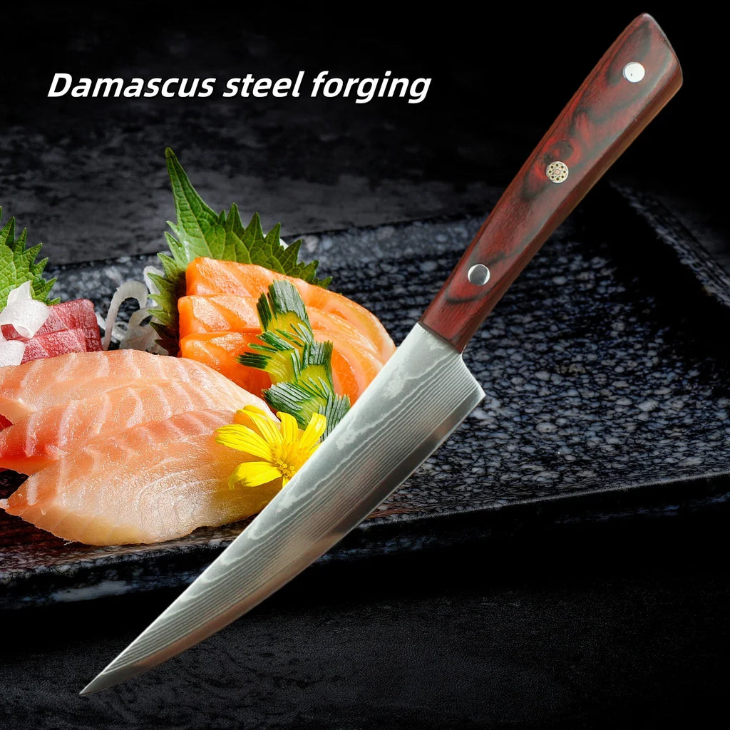 Damascus Steel Boning Knife – Wood Handle & Gift Box