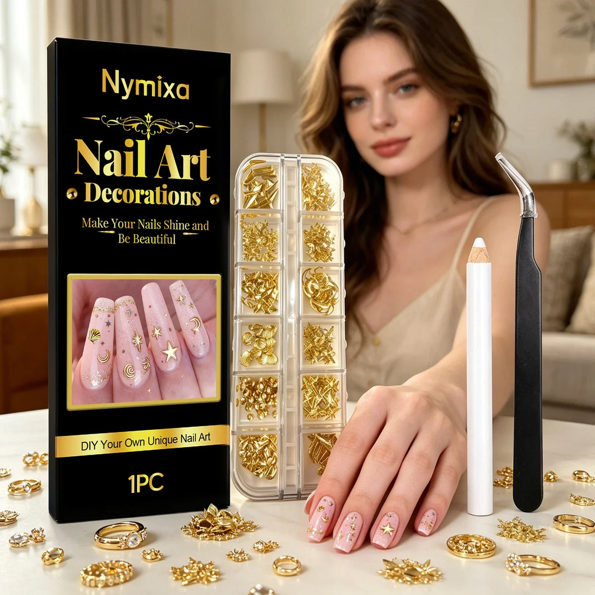 Nymixa DIY Nail Art Kit – 12-Color Pens & Glitter Decorations