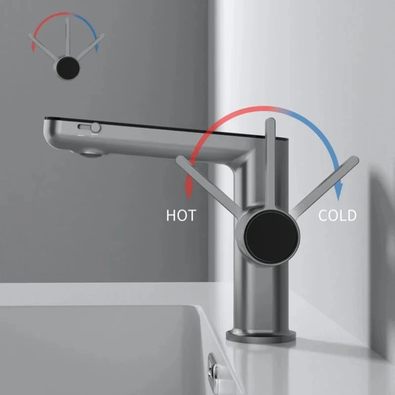 LED Digital Temperature Display Basin Faucet | Hot & Cold Mixer