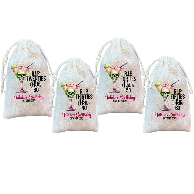 Personalized Halloween Birthday Hangover Kit Bags | RIP 30 40 50 60