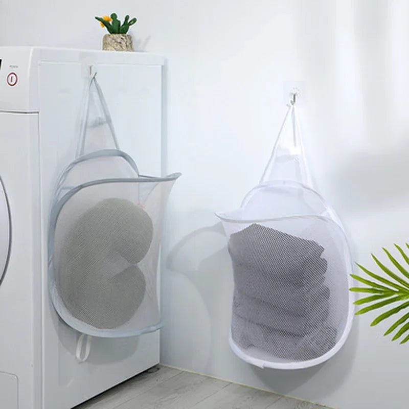 Wall-Mounted Foldable Laundry Basket – Breathable Mesh Hamper