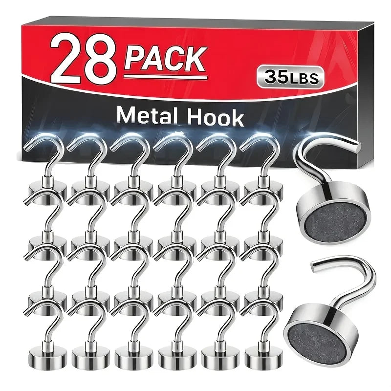 28-Pack Heavy Duty Magnetic Refrigerator Hooks – 16mm Metal