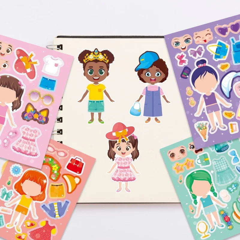 Funny Cartoon Boys Girls Dress Up Puzzle Stickers Kids DIY Make Face