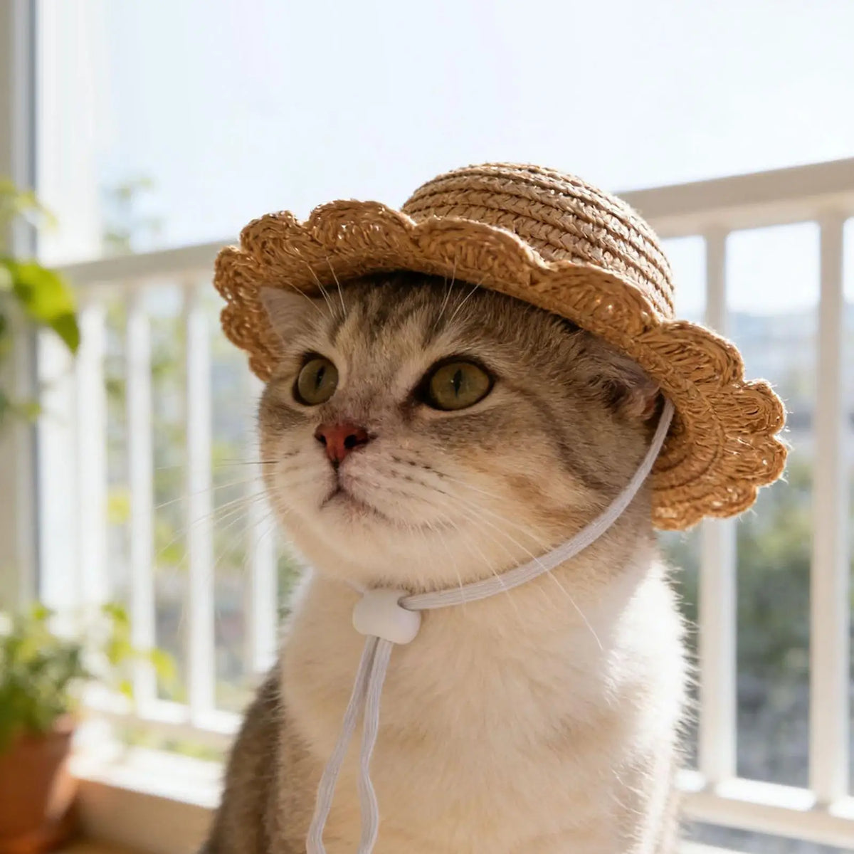 Adjustable Pet Straw Hat for Small Dogs & Cats | Sun Cap
