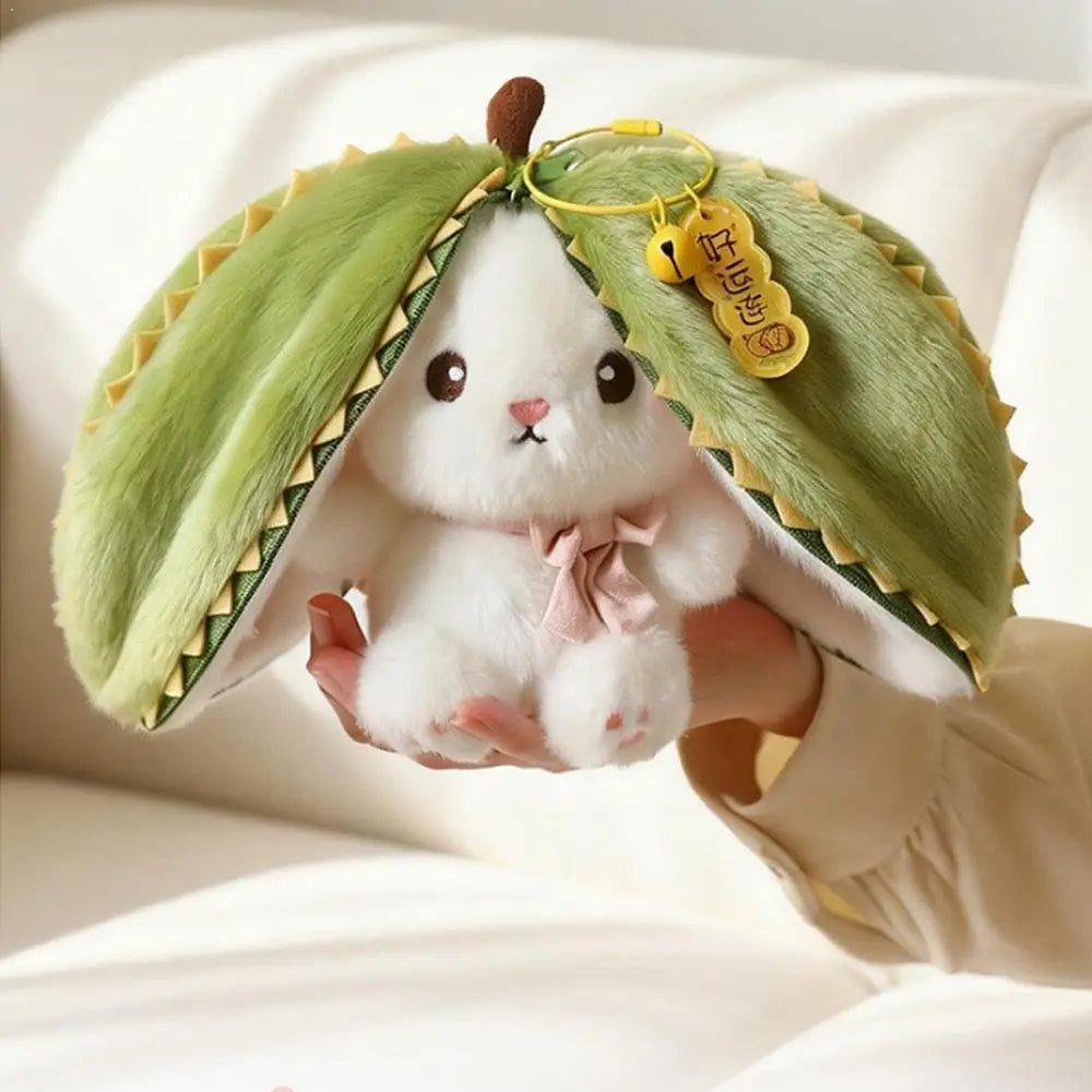 Cute 2 1 Transformable Fruit Rabbit Plush Keychain Soft Fluffy Bunny