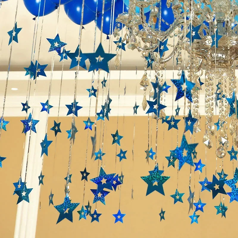 Gold Silver Paper Garland Star String Banners Kids Wall Backdrop