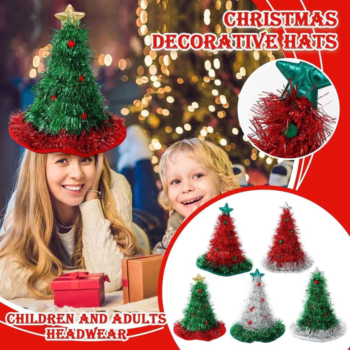 2025 Ins Christmas Tree Hat Creative Xmas Headwear Girls Tinsel