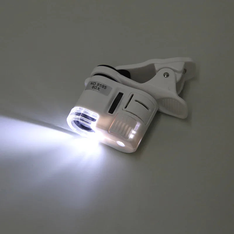 60X Clip Microscope LED & UV Light | Phone Magnifier