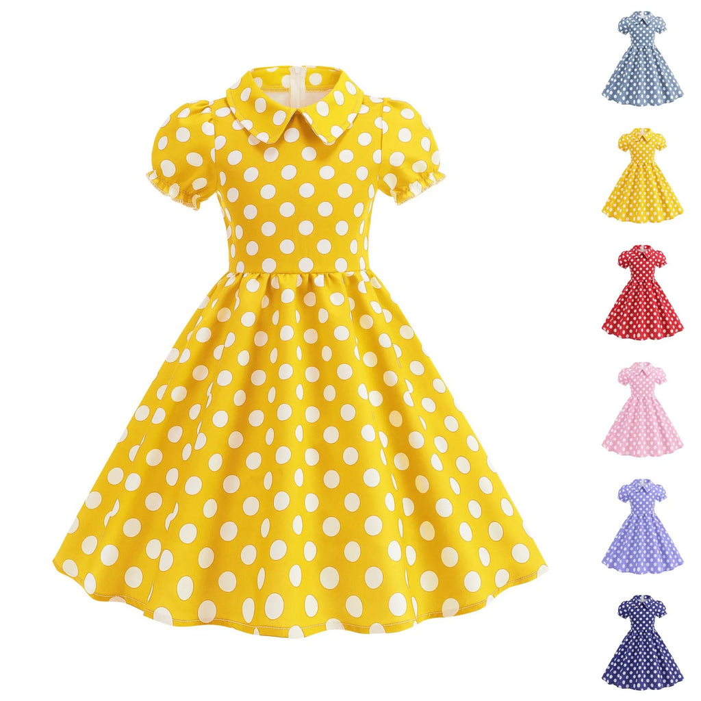 Girls Vintage Polka Dot Princess Dress | Retro Summer A-Line