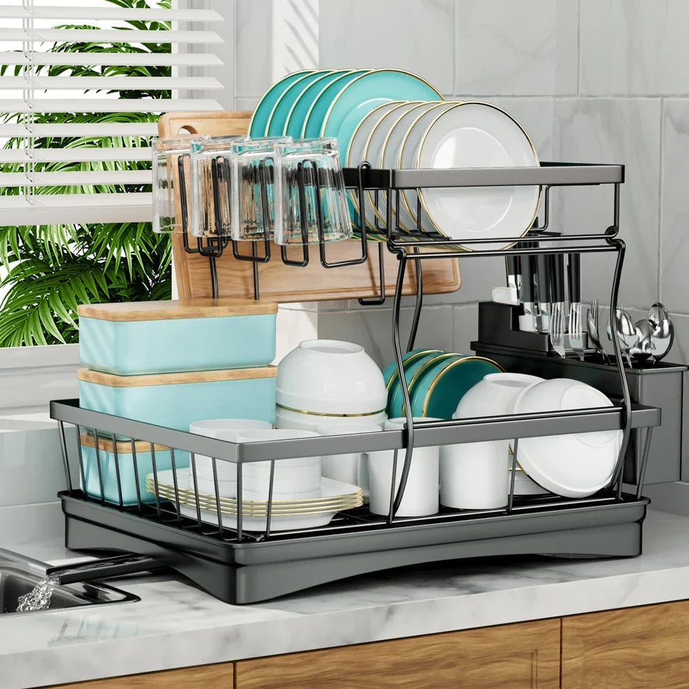 Large 2-tier Dish Drying Rack Kitchen Countertops Removable