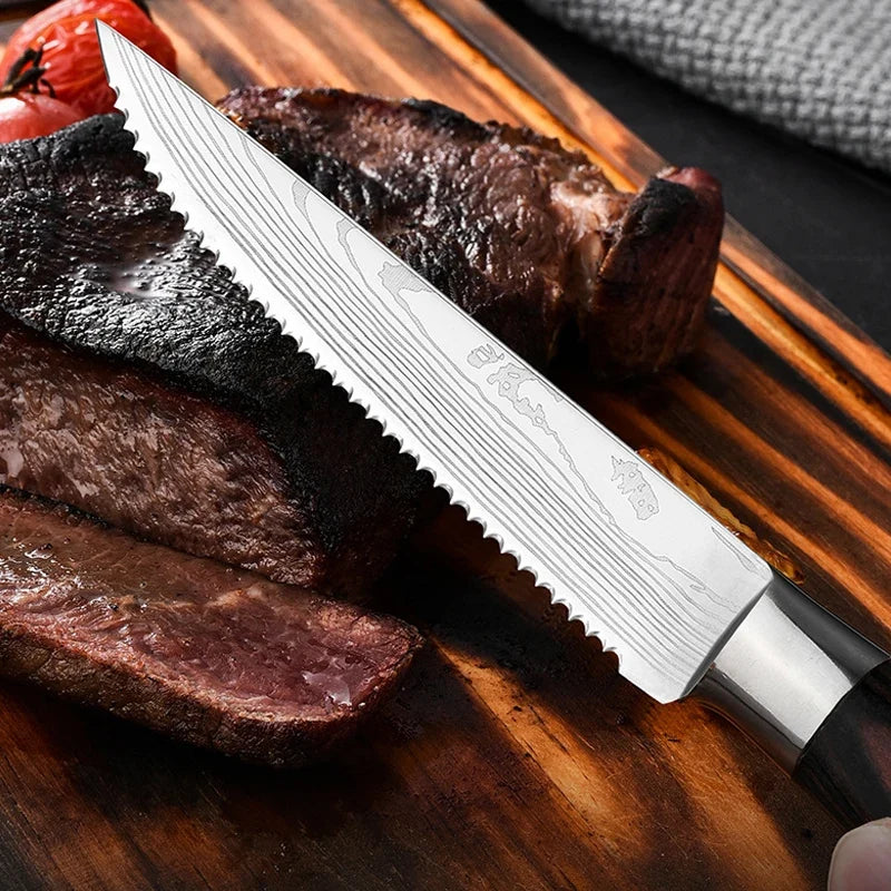 Stainless Steel Serrated Steak Knife with Plastic Handle