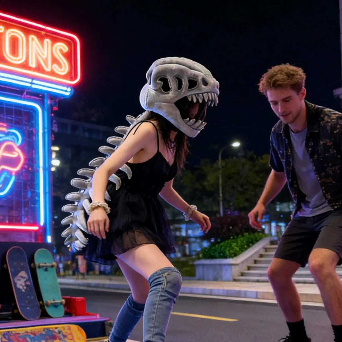 Dinosaur Skeleton Plush Costume – Kids & Adults Halloween