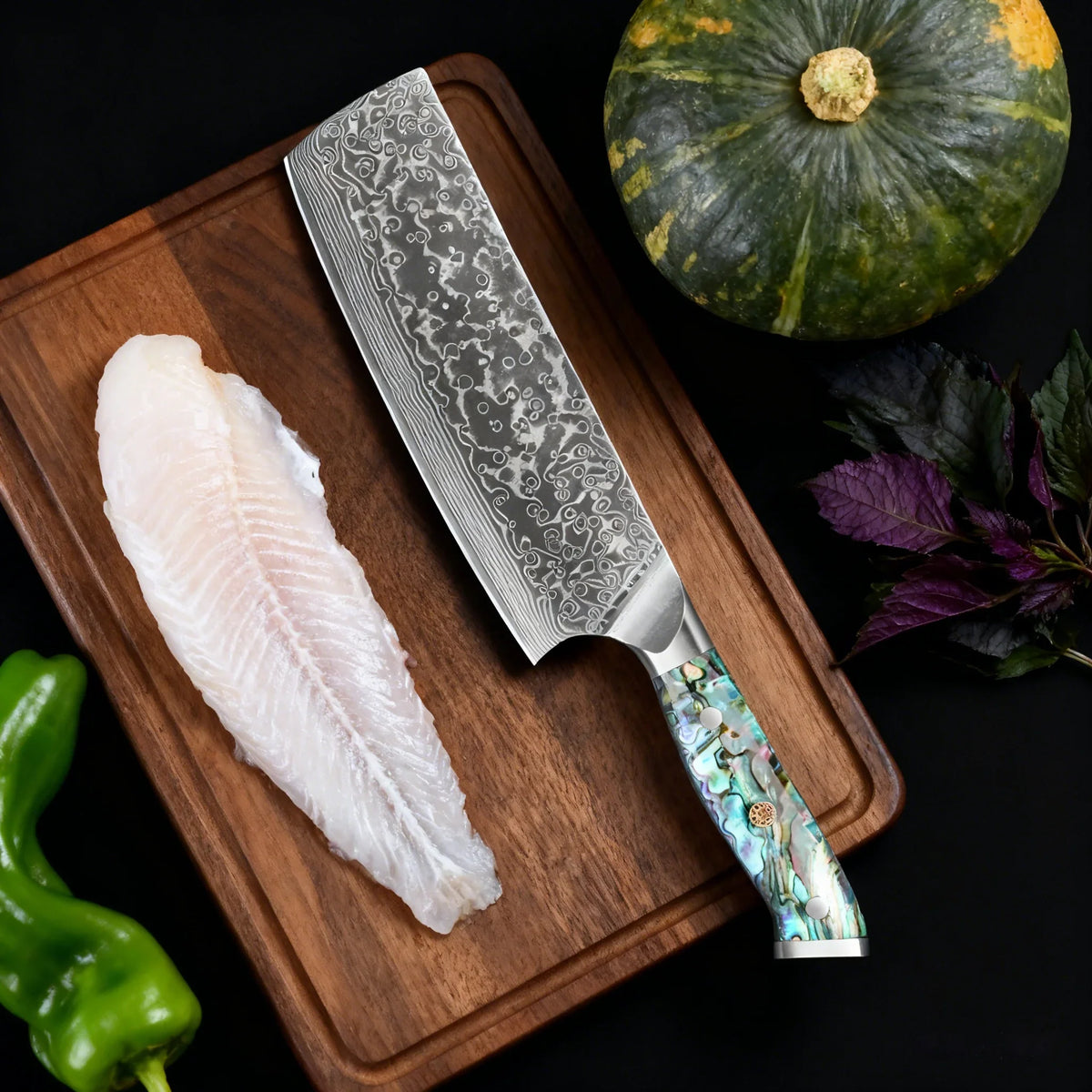 67-Layer Damascus Steel Nakiri Kitchen Knife – Sharp & Durable