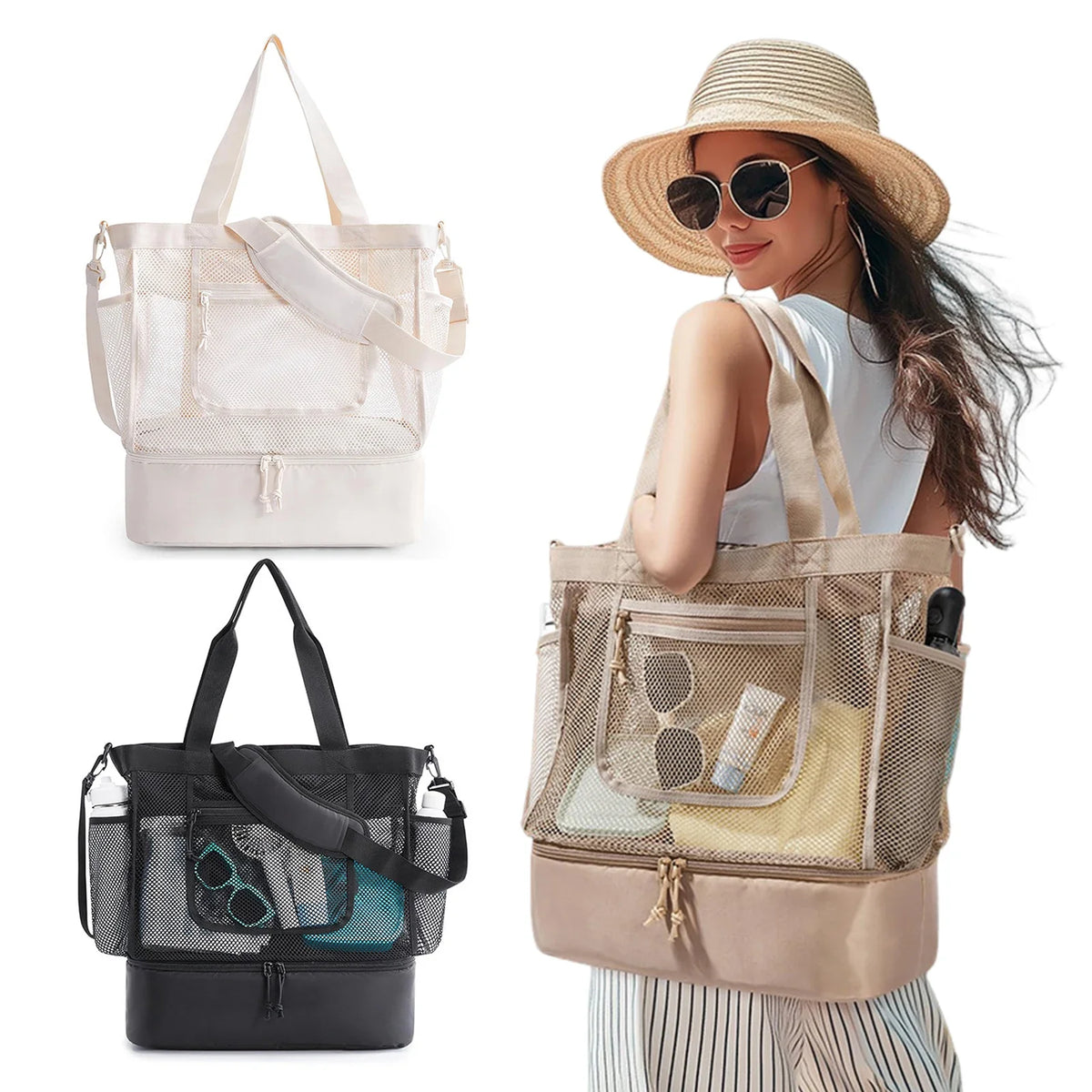 Women's Multi-Pocket Anti-Sand Beach Bag | Foldable & Lightweight