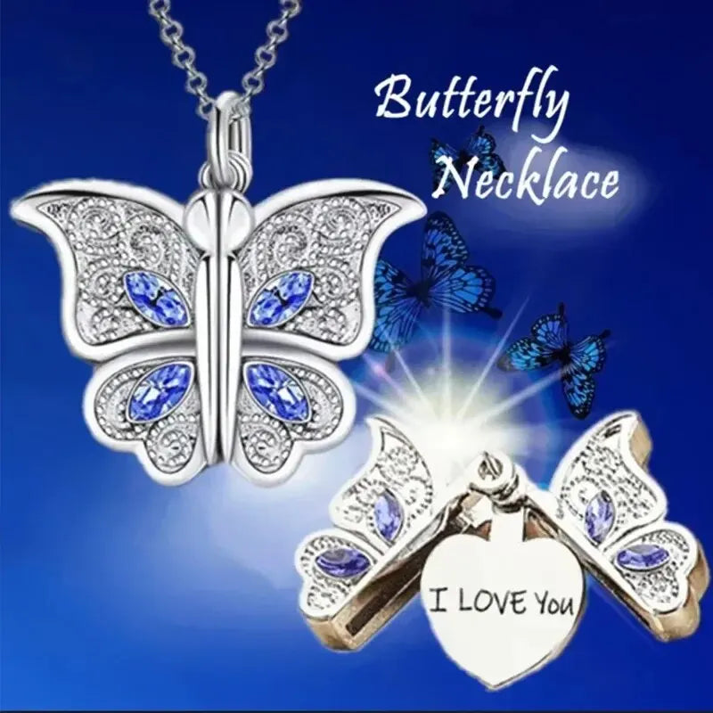 Butterfly "I Love You" Locket Pendant Necklace for Women