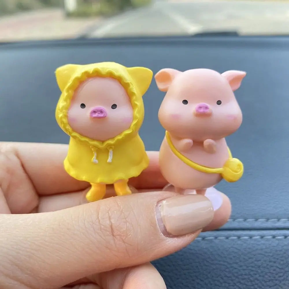 6-Piece Mini Flocked Piggy Car Dashboard Ornament Figures