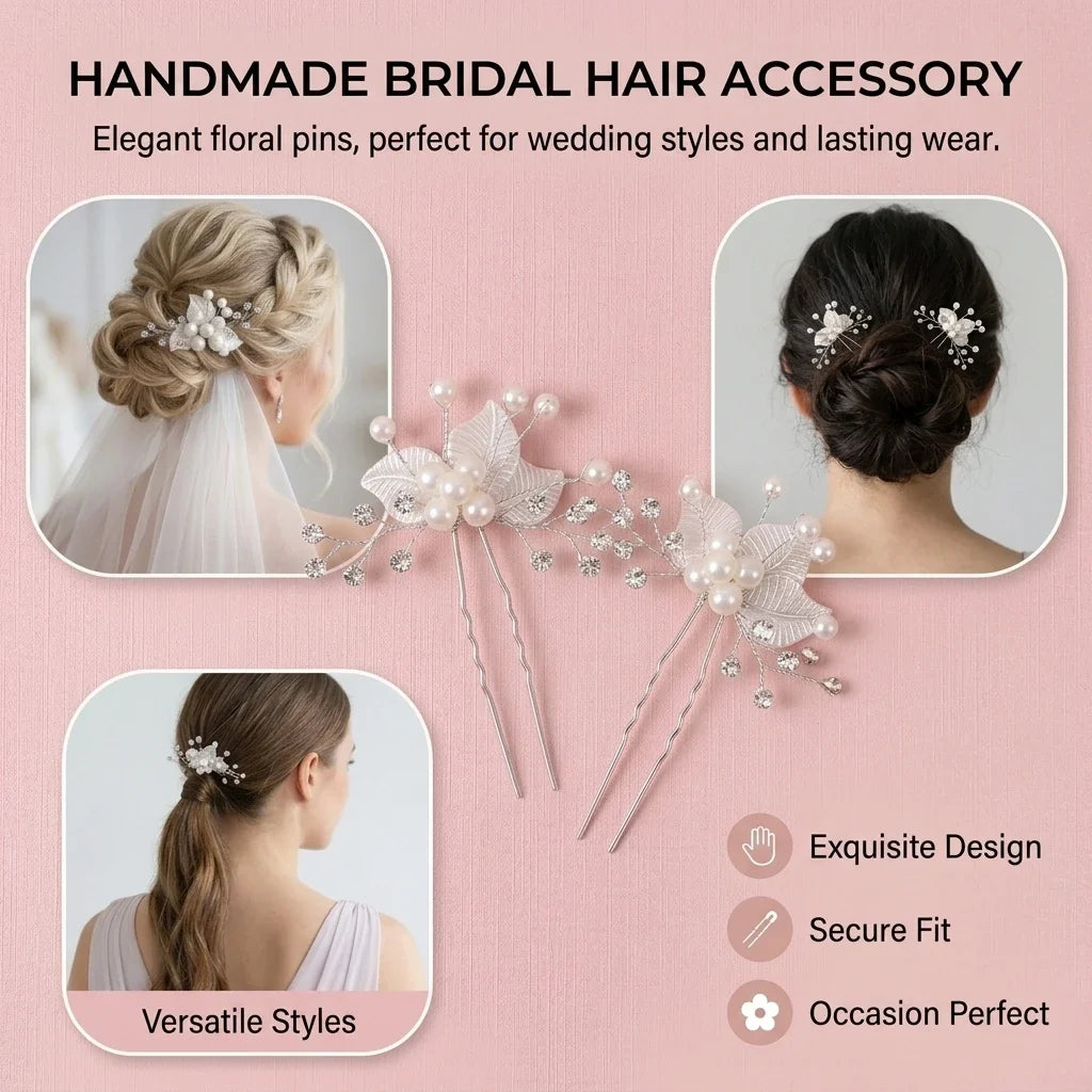 Bridal Pearl Rhinestone Flower Hairpin | White Wedding Hair Clip