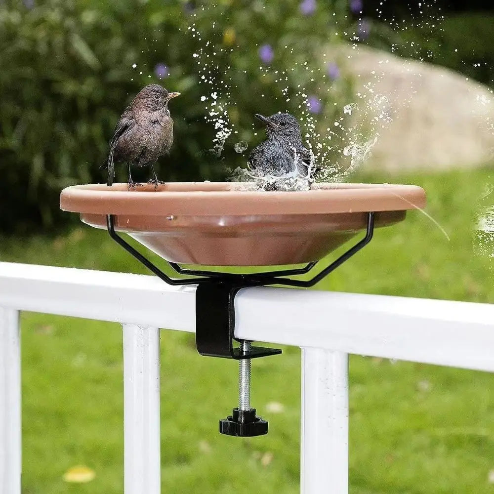 Deck Railing Bird Bath & Feeder – Adjustable Brown Plastic