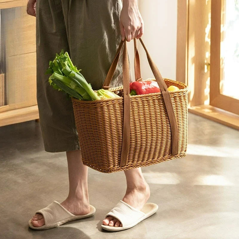 Large Handwoven Storage Basket Shopping Outdoor Use Lid As Shelf
