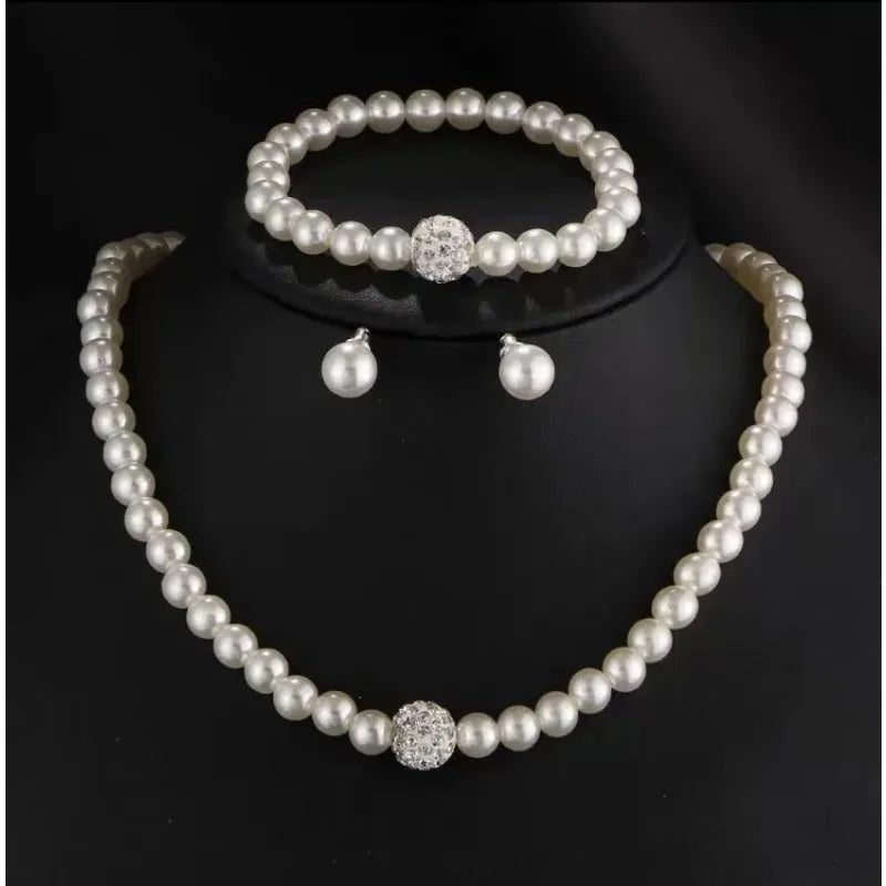3-Piece Imitation Pearl Bridal Jewelry Set – Necklace, Bracelet & Earrings