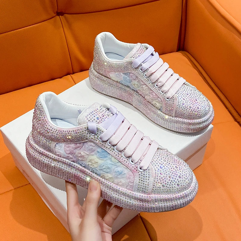 UXST Women's Rhinestone Platform Sneakers – Pink Bling