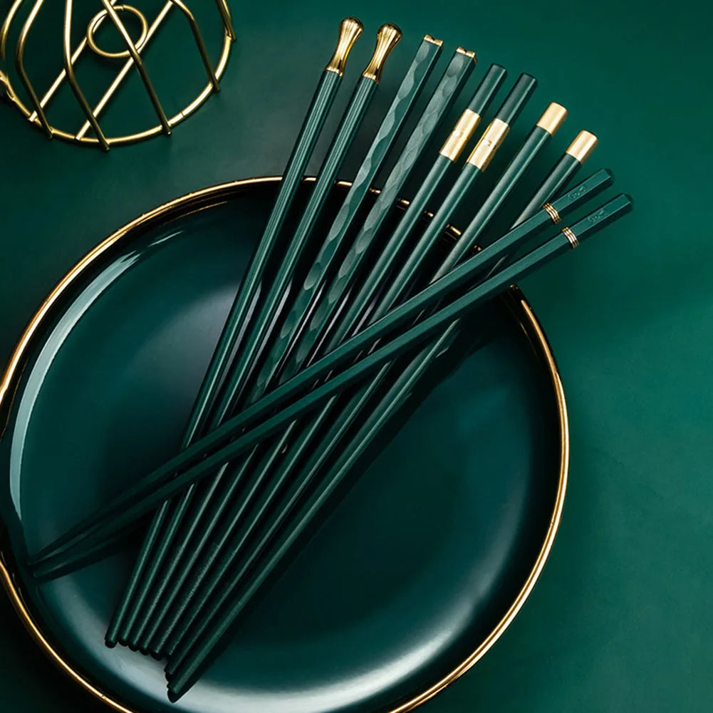 Premium Alloy Chopsticks Set – Non-Slip, Dishwasher Safe, 5 Pairs