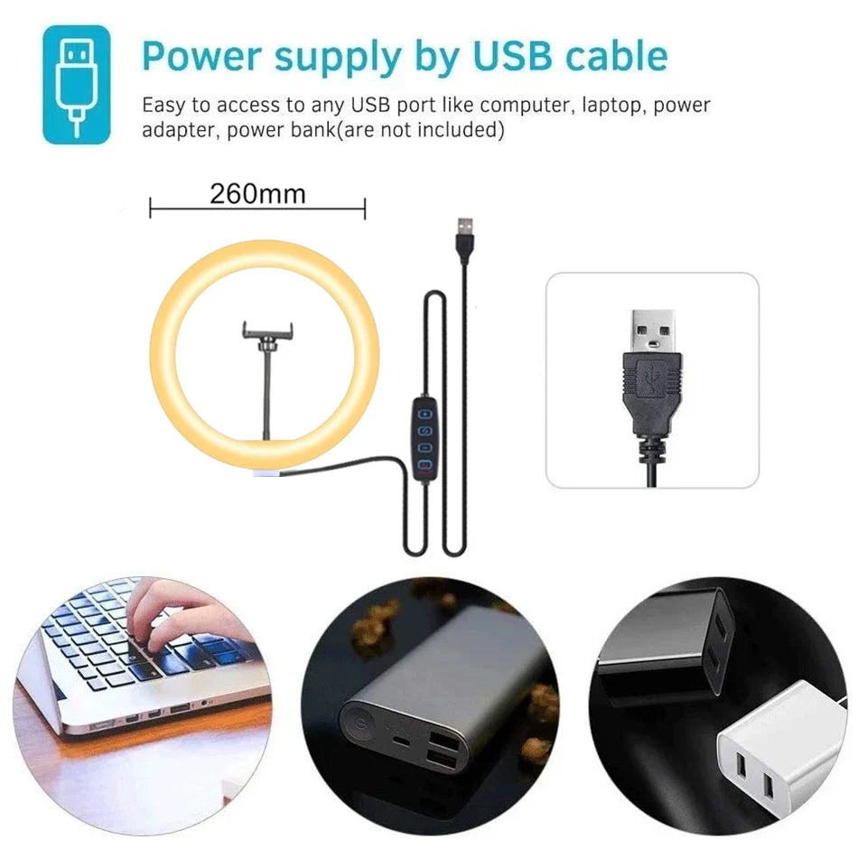 LED Ring Light with Tripod & Phone Holder | VeFly 26cm