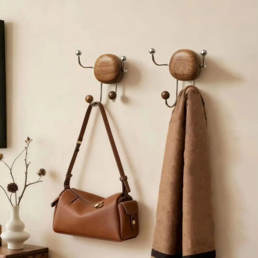 Wood & Steel Suction Cup Wall Hook Rack – No-Drill Organizer