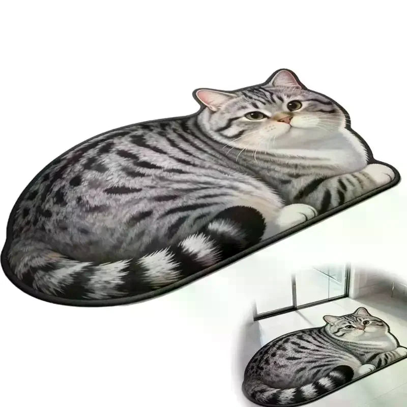 Cat Shaped Plush Area Rug – Washable Non-Slip Floor Mat